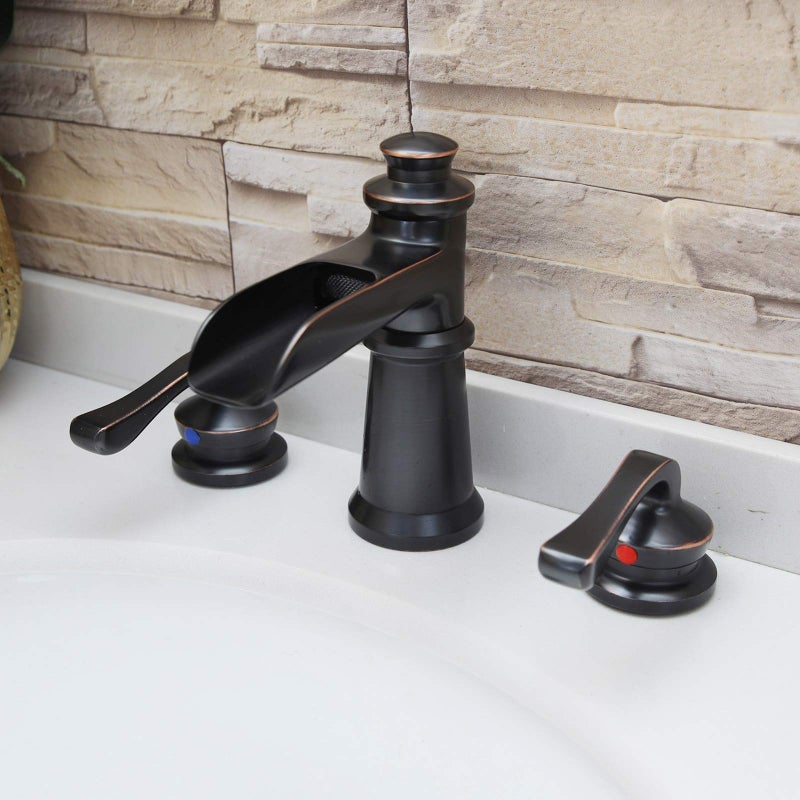 BATHLAVISH Oil Rubbed Bronze Bathroom Faucet 3 Hole 2-Handle Widespread Waterfall with Pop Up Drain Assembly Has Overflow 8-16 Inch Farmhouse Mixer Tap Supply Line Commercial - Image 4